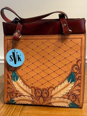 Western SVK Tooled Feathered Leather Purse/ Shoulder Bag